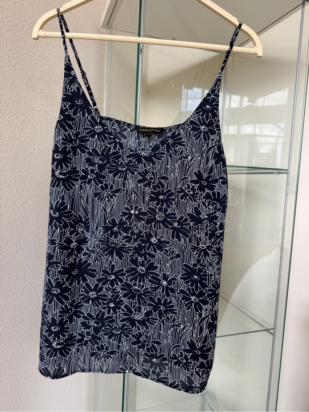 Banana Republic Navy and White Floral Spaghetti Strap Cami